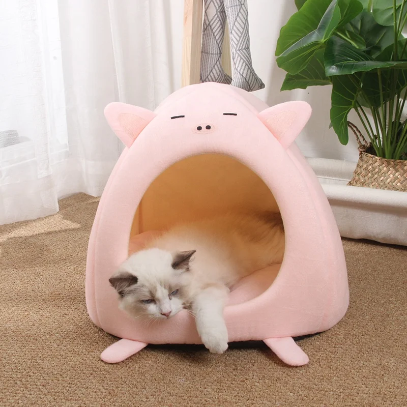 

New Design Non Slip PP Cotton Round Winter Warm Enclosed Cat Bed Indoor Cat House Kennel Pet Bed For Cats Within 24 KG