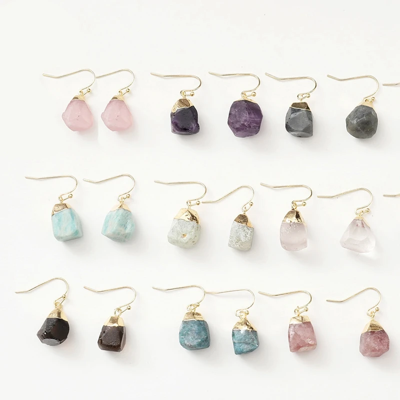 

Factory Sale Cheap Raw Stone Earrings Ins Wind Irregular Cut Faceted Multi Color Original Birthstone Earrings, Picture