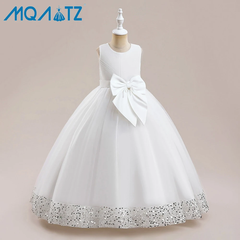 

MQATZ Luxury White Prayer Wedding Kids Frock Birthday Wear Floor Length Flower Girls Party Dresses For Children Girls