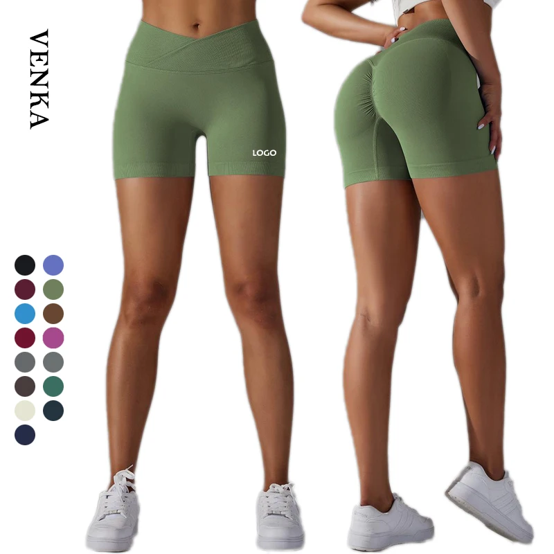 

Women Gym Workout Yoga Scrunch Butt Biker Fitness Shorts Seamless Ladies High Waist V Cut Shape No T Line Short Pants Leggings