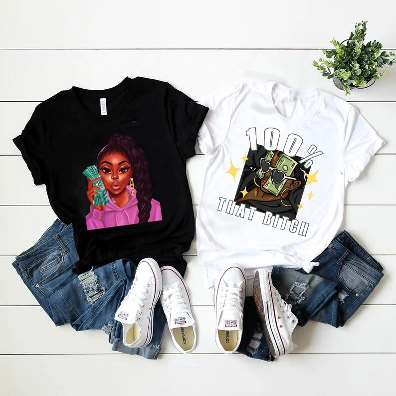 

Wholesale Harajuku MAKE MONEY Not Friends T Shirt Women Vintage That Bitch Graphic T-Shirt Funny Tshirt Black Women Tees Shirt, Black white gray dark blue red