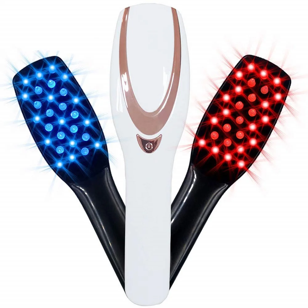 

Dropshipping private label 3 in 1 hair growth hot combs laser hair loss led light therapy hair brush electric scalp comb, White