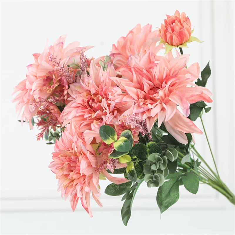 

New 1pc12 Fork Simulation Dahlia Floor Flower Home Hotel Living Room Office Decoration DIY Wedding Photography Scene Layout