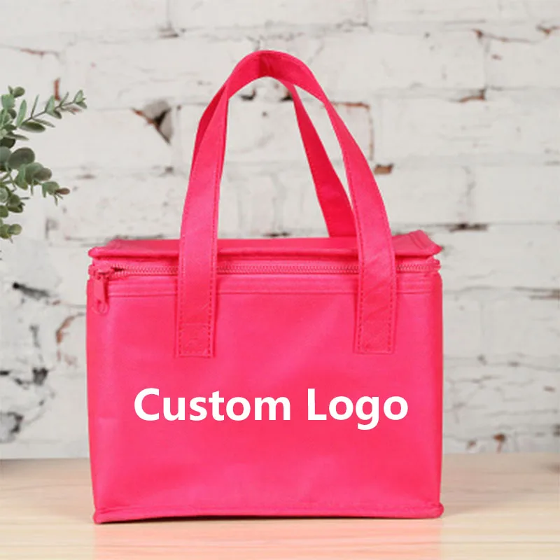 

BSCI Audit Factory Custom Logo Printing Pink Cheap Delivery Small Size Non Woven Insulated Tote Cooler Bag with EPE Foam Padding