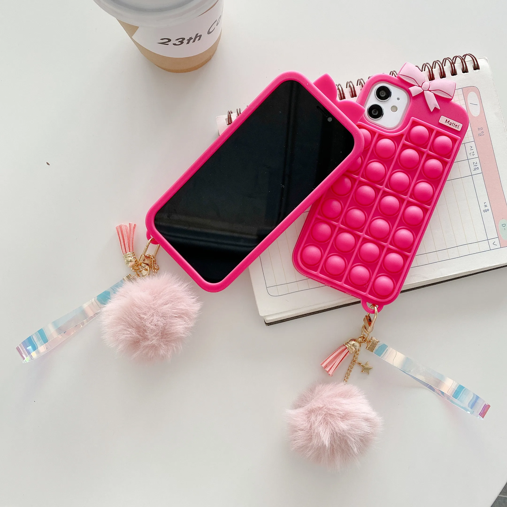 

Relive Stress Fidget Toys Push It Bubble Pink Bow Soft Silicone Phone Cover Case for iPhone 11 12 13 Pro Max X XR XS, Multiple colors