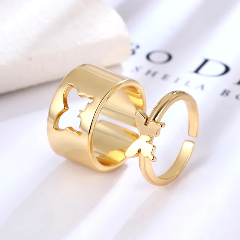 

Creative jewelry hollow butterfly personality punk style couple ring 925 sterling silver jewelry 2-piece set