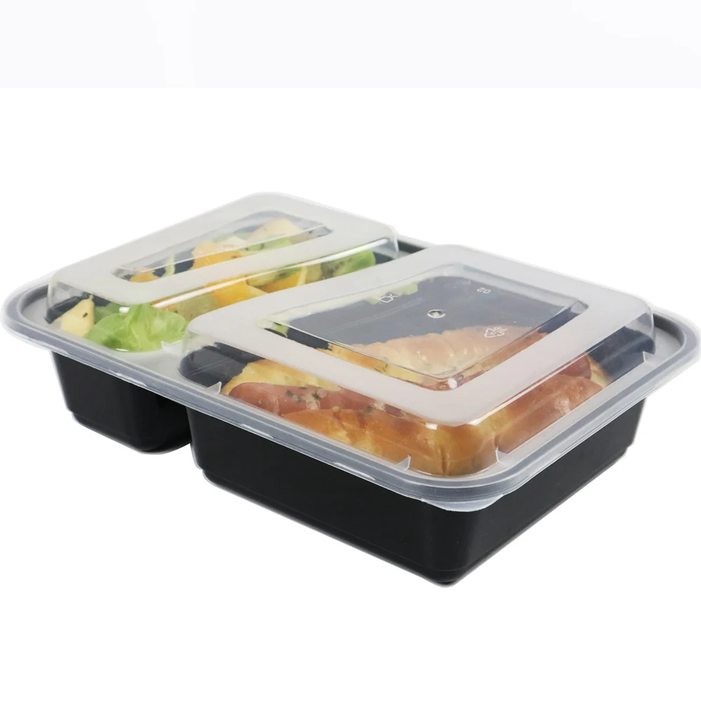 

High Cost-effective 30oz takeaway box Leakproof 2 compartment plastic food container with lids