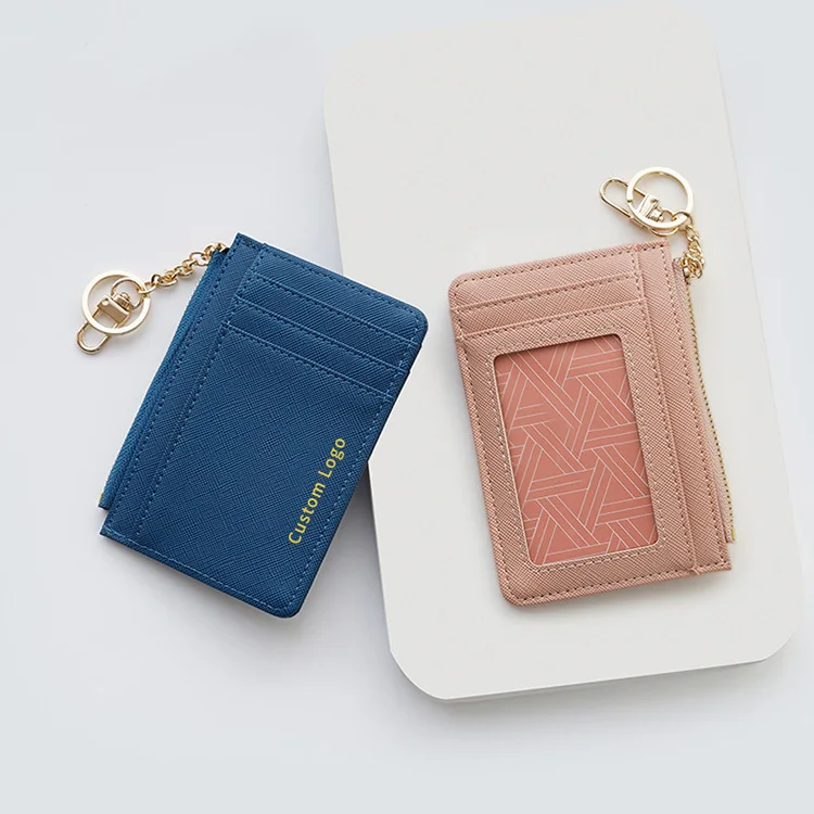 

AZB509 Korean Style Key Chain Wallet Saffiano Pattern Pu Credit Card Holder Bag Small Women'S Id Card Bag Mini Bag For Cards