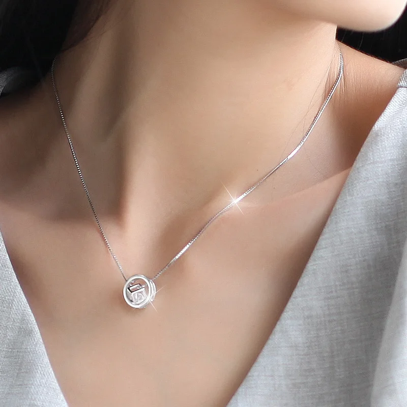 Wholesale New Fashion Jewelry Chain 925 Silver Zircon Square circle Necklace for Women