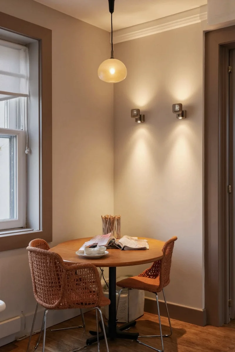 Warm wall sconce lighting in a hallway