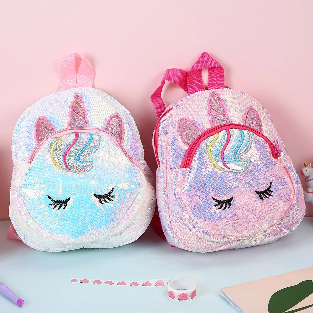 

Fashion Kindergarten Unicorn Radium Cartoon Sequins Girls Backpack Kids Mini School Bags, Multi color