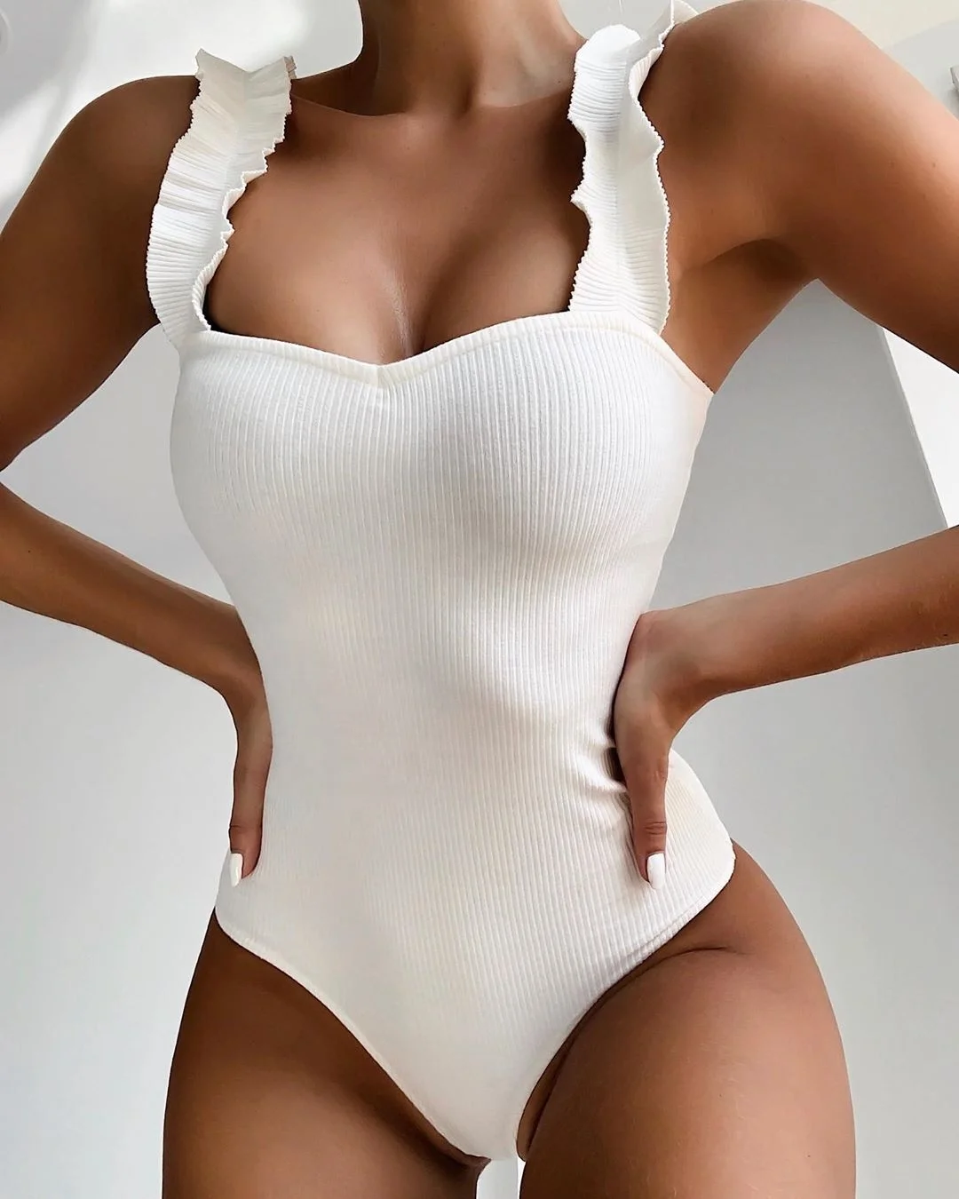 

RX-9306 New fashion woman one piece solid swimsuit knit bikini luxury swimsuits 2021, As picture shows or customized color