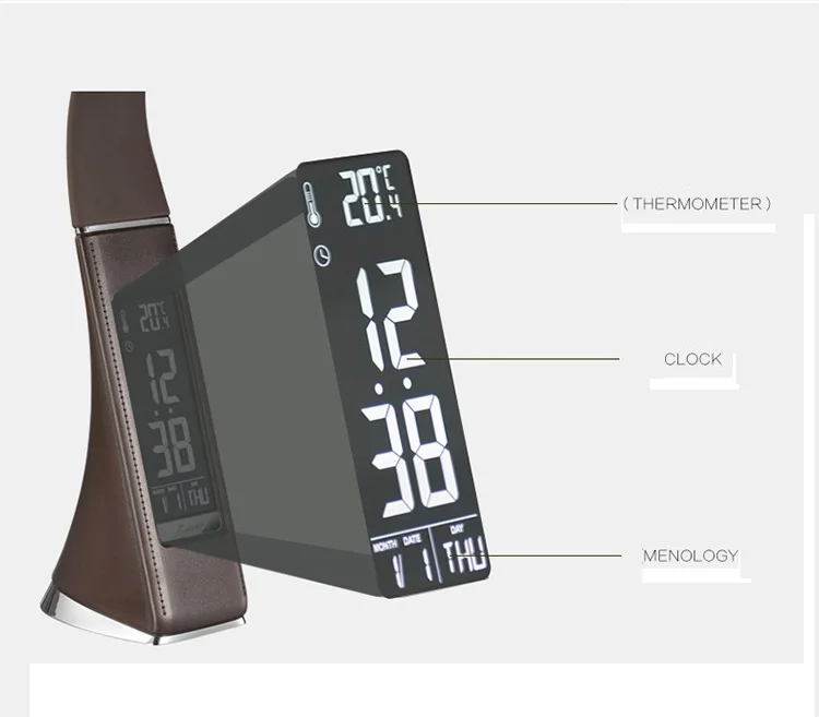 HoneyFly Leather Touch Control LED Table Lamp with Led Display Alarm Clock and Calendar Creative Foldable Desk Lamp