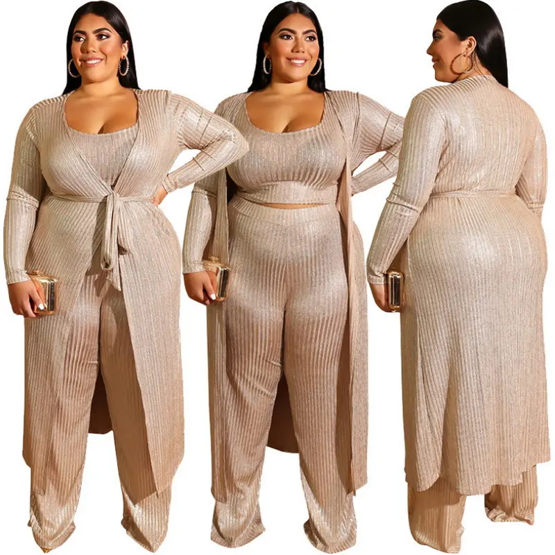 

Accept OEM Print Logo Sexy Vest Wide Leg High Waist Pants Long Coat Plus Size Women Fashion Casual Three Piece Set, As picture