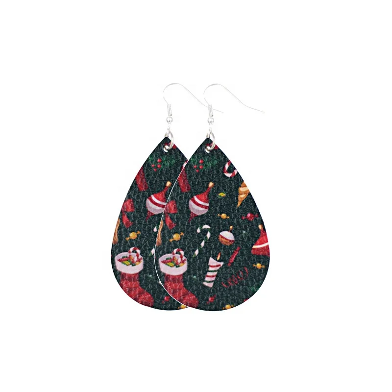 

2021 Amazon Hot Sale New Arrival Christmas Gift Leather Waterdrop Shape Pendant Earrings, As the pictures show