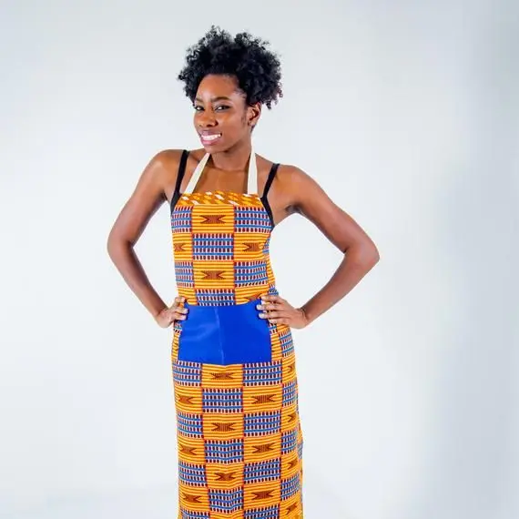 

Hot selling African printed pattern fitted apron dirt-resistant chef's apron Household cleaning tool can be custom apron Kitchen