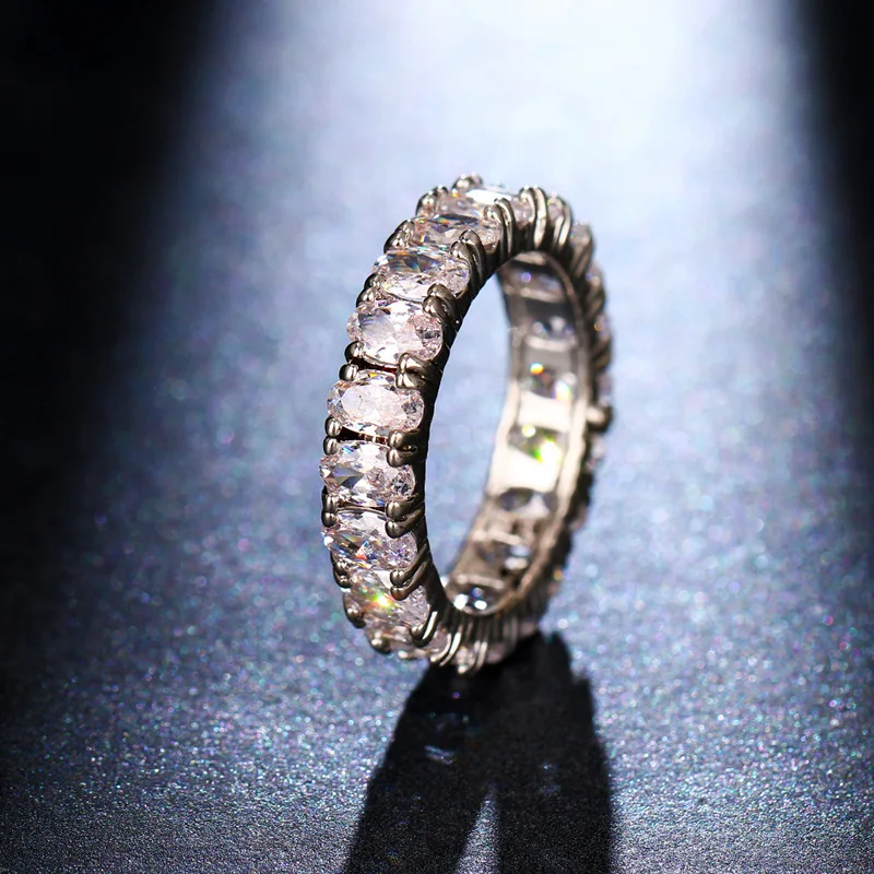 

TONGYI Jewelry Silver Plated Zircon Single Row Drill Full Diamond Ring