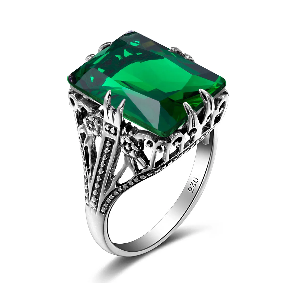 

Unique Handmade 925 Sterling Silver Ring Women Vintage Luxury Women Party Jewelry Factory Wholesale Emerald Stones