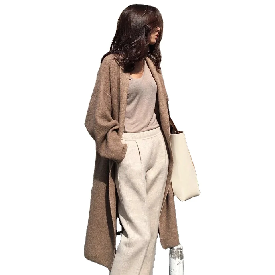 

2019 winter long sleeve woman thick open front knitted high quality sweater coat, Black, khaki, white, blue