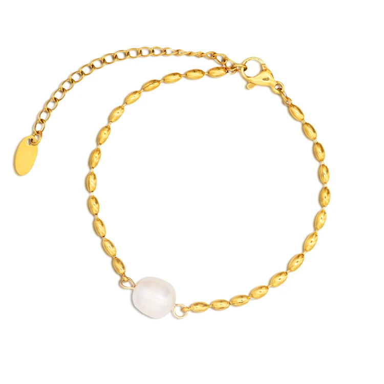 

Chris April Minimalist 316L pearl stainless steel charm bracelet gold plated link chain