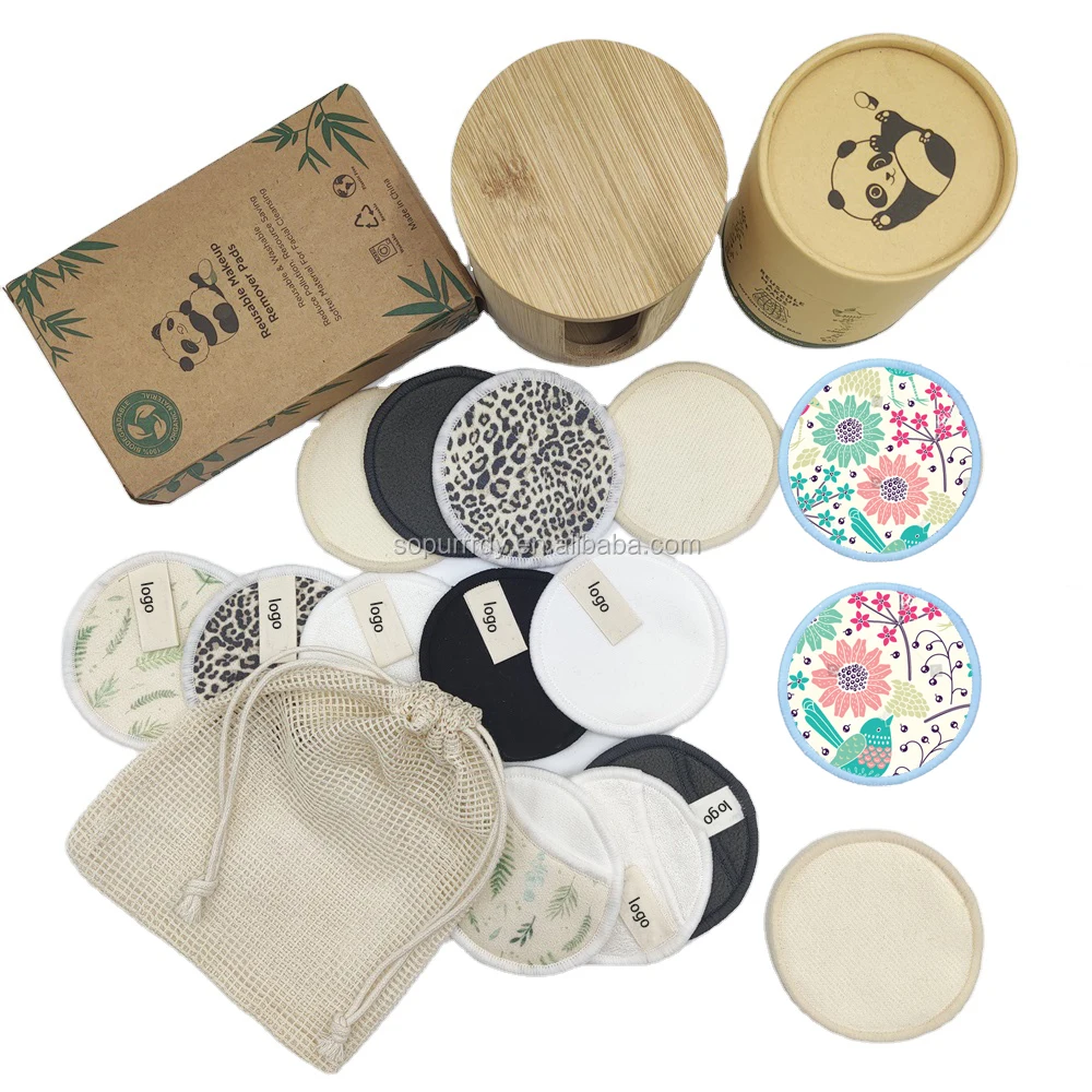 

10/14/18/20 Pcs Set Pack Reusable Makeup Remover Pads 70% Bamboo 80% Bamboo Cotton Pads Washable Recycled Rounds Cotton Pads, White or customized color