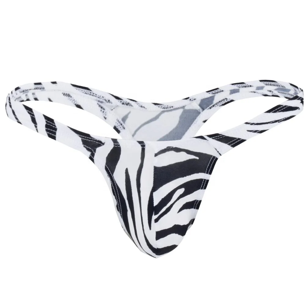 

Mens Bulge Pouch G-string T-back Thong Panties Zebra Pattern Sexy Underwear Jockstrap Bikini Briefs for Men