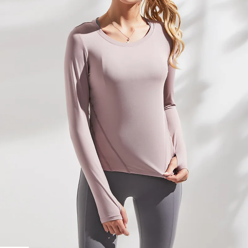 

Quick Dry Casual Breathable Yoga Workout Long Sleeve Tight Shirt Gym Sports Fitness Top For Women