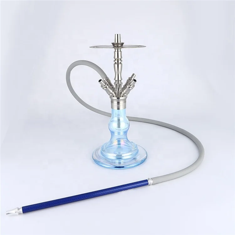 

Luxury portable 410mm stainless steel shisha hookah with silicone hose blue vase carbon handle