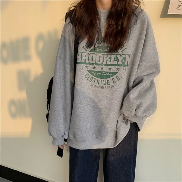 

Autumn loose Harajuku style casual round neck long sleeve sweater women couple long sleeve t shirt korean girls fashion t shirts