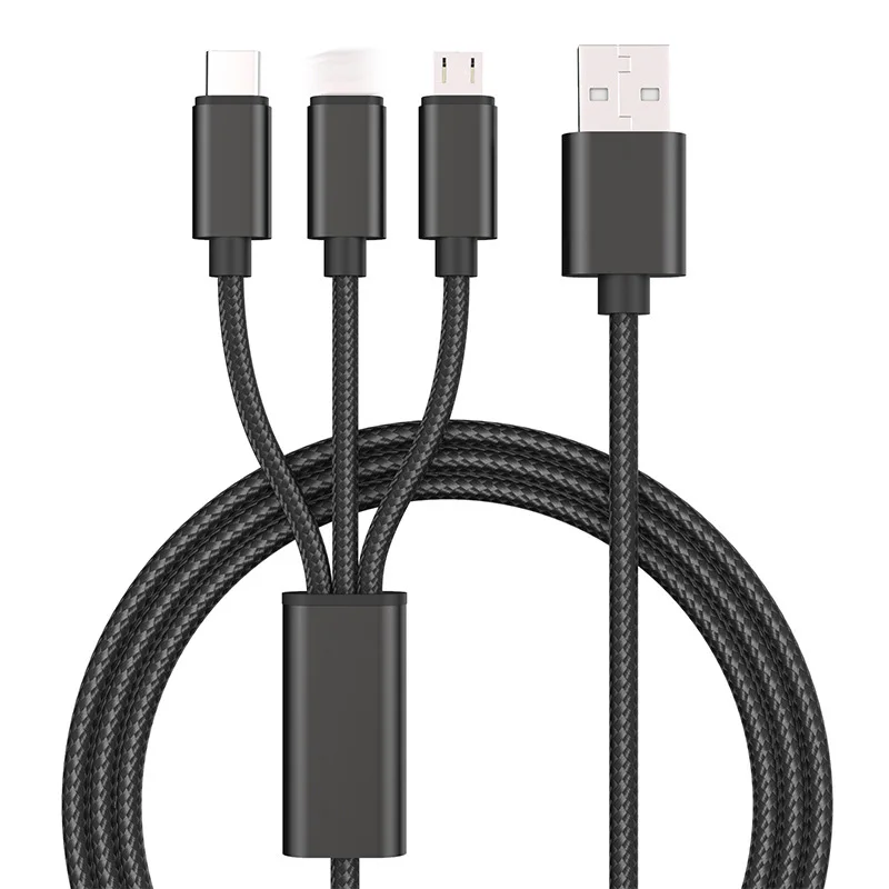 

Factory Nylon Braided 3 in 1 USB Cable for iPhone Charger Fast Charging Micro USB Type C Cable for ios android charging cable