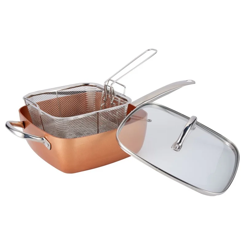 

Deep 9.5 inch Copper Multi-use Square fry pan with ceramic coating cookware sets, Customized color