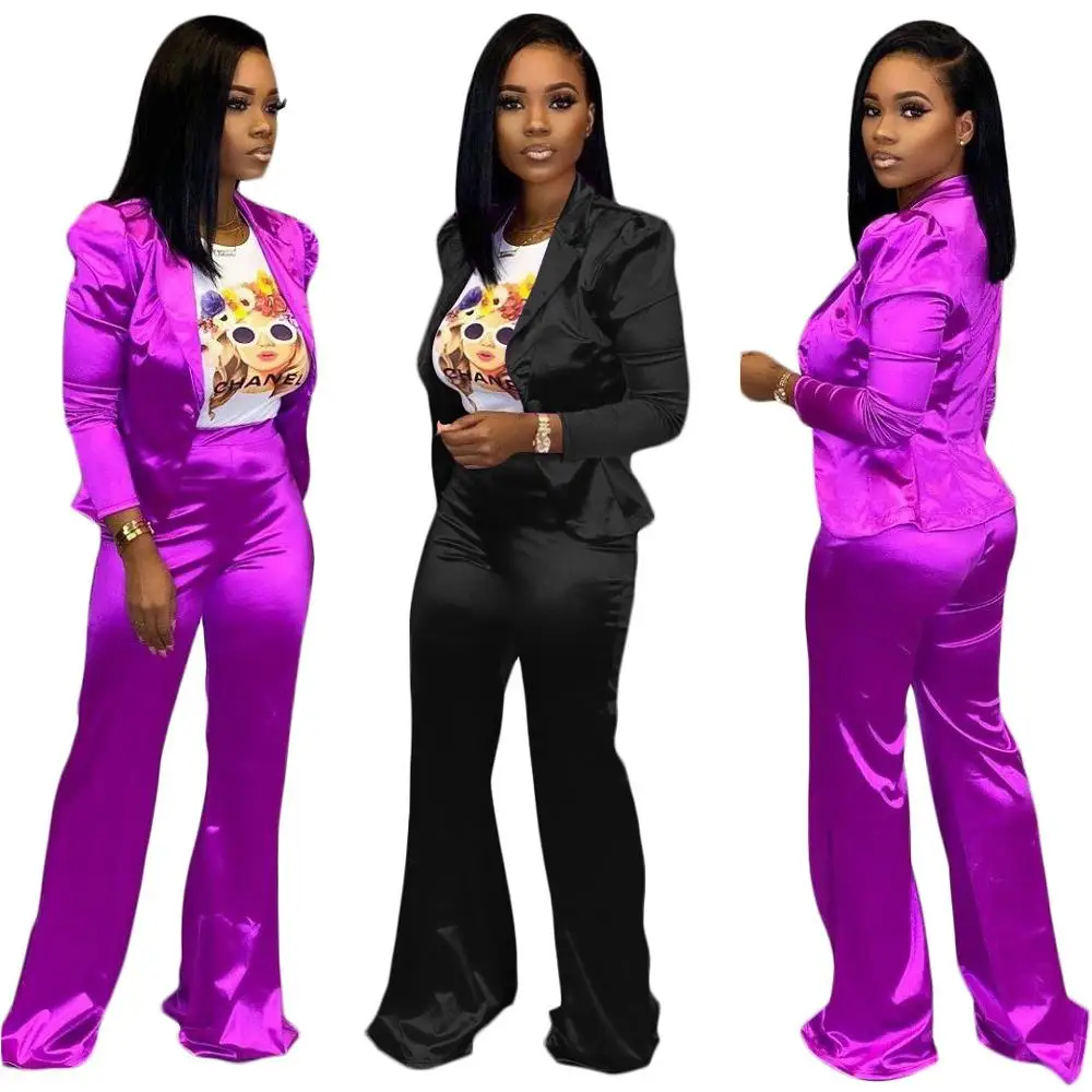 Women's 2 piece set suit jackets Tops With trousers career Fashion Solid Colour Outfits