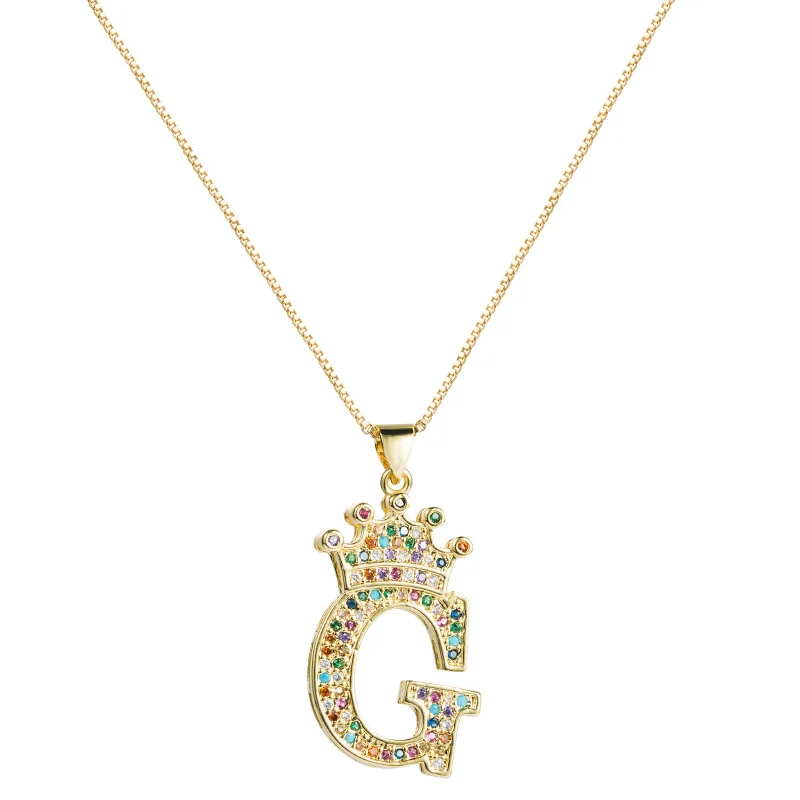 

XuQian 2021 Zircon 26 Letters Necklace Pendant Gold Plated for Ladies, Golden