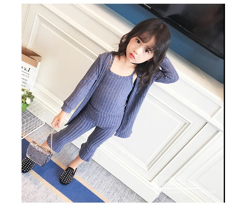 

2021 New Fashion Trendy Fall Girls Boutique Clothing Knitted 3 Piece Kids Winter Clothing Sets, Grey/black