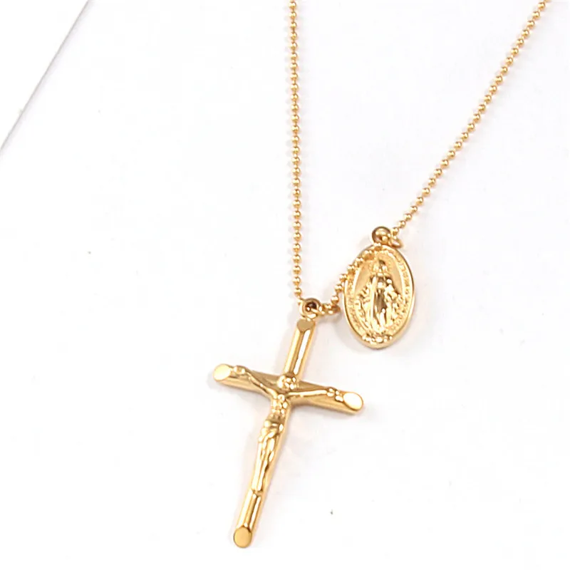 

18k Gold Plated Stainless Steel Jewelry Gift Charm Cross oval Pendant necklace for women