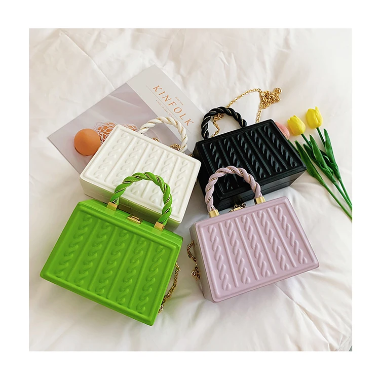 

French Style Summer Women Hand Bags Twist Handle Box Crossbody Bags Ladies Banquet Clutch Ins Popular Case Handbags and Purses