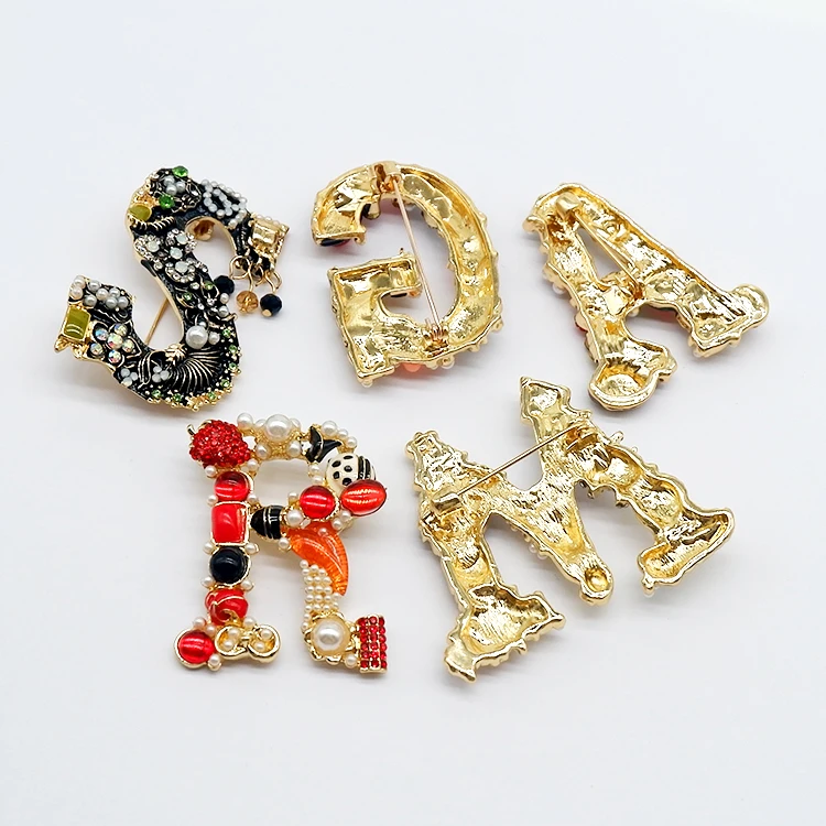 Wholesale Gold Plated Pearl Alphabet Letter Brooches Pins Women Buy