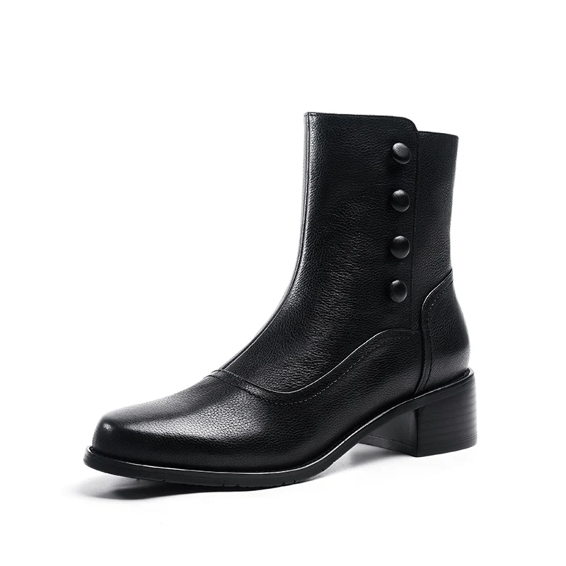 

2020 new Chinese Ladies casual shoe Med heel Ankle Boots Round Toe Winter Women Boots, Black