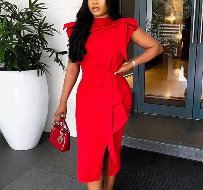 

Summer Sexy Red Elegant Bowtie Ruffle Party Ladies Evening Dresses