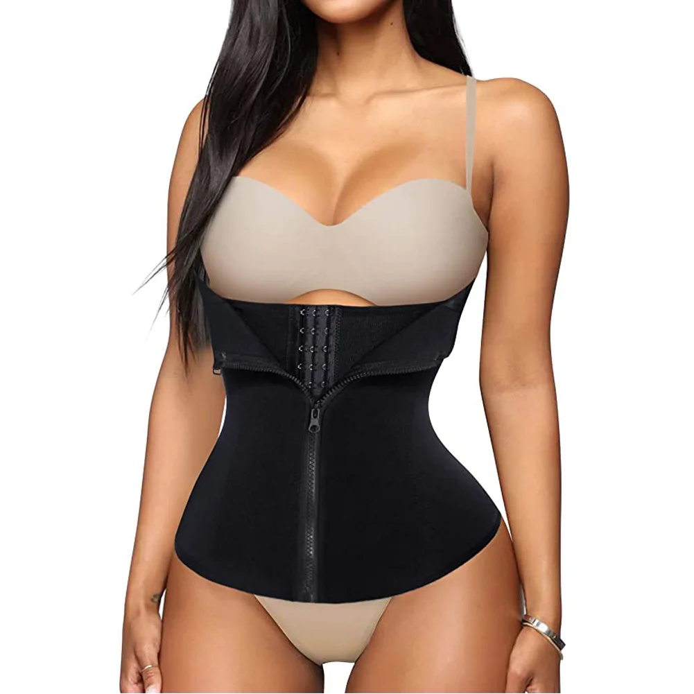 

Wholesale High Quality Zippers Double Deck High Compression Fitness Belt Waist Trainer Tummy Slimming Body slimming shapewear, Black