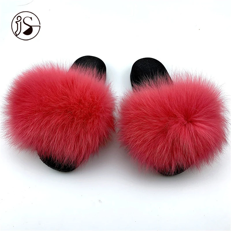 

2021 Hot Popular Various Styles fur slippers comfy Exquisite outdoor slides for women 100% Real Fox Colorful furry slides, Picture