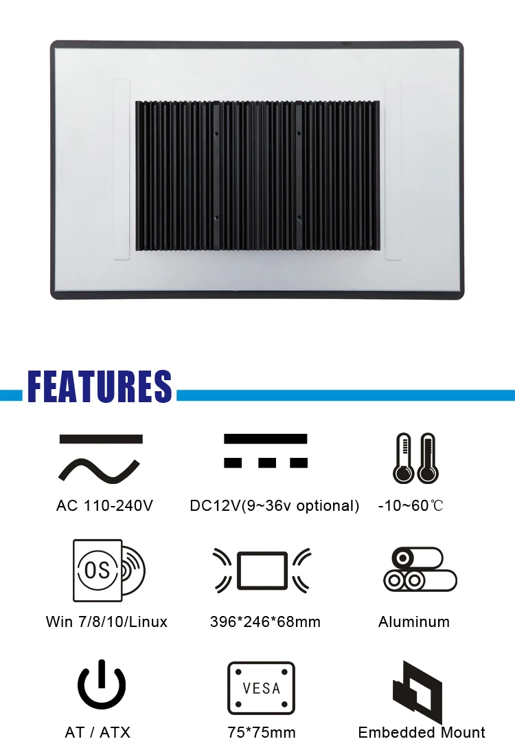 i7-7500U 15.6'' Tablet PC, Industrial Panel PC with Fanless Cooling System