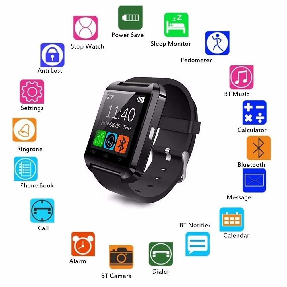 

Hot sale products U8 BT Fitness Bracelet Wear Touch Screen Sports Call Reminder Smart Watch, Black, golden, silver,white