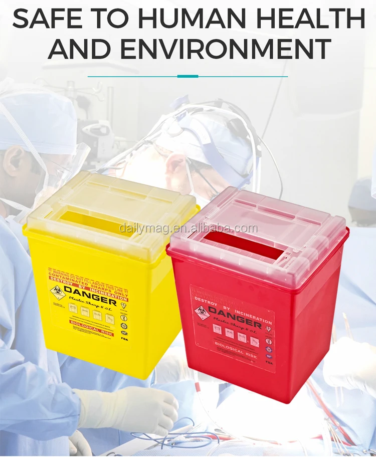 Rectangular DMST8 8 Liters Antipuncture Biomedical Waste Biohazard Disposal Plastic Sharps