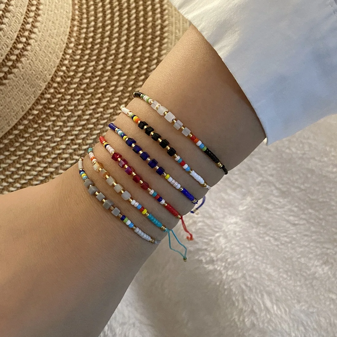 

Wholesale Bohemia Style Colorful Handmade Rice Beads Bracelet Adjustable Friendship String Beads Bracelet