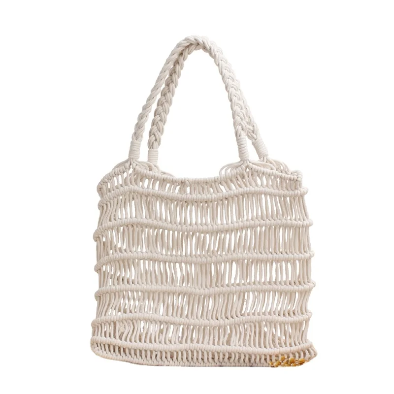 

New Straw Bag Cotton Woven Bag Portable Net Bag Casual Bucket Handbag Summer Beach Purse for Women, Customized color