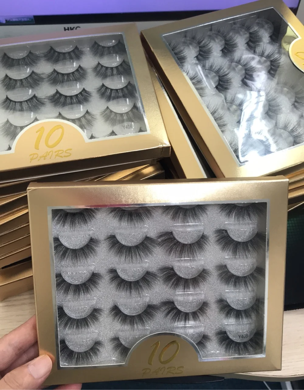 

10 pairs 3D fluffy faux mink lashes and free eyelash box natural popular style soft fluffy lashes set wholesale