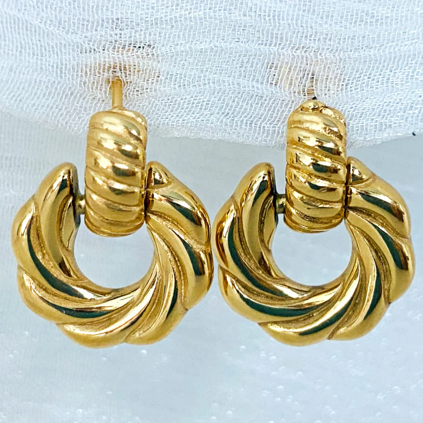 

Minimalist Women Jewelry Small Gold hoop Earrings 18K Gold Plated Stainless Steel Twisted Hoops Earrings
