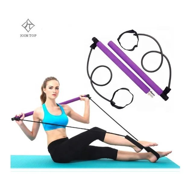 

Jointop Portable Adjustable Yoga Indoor Exercise Stick Rope Pilates Resistance Bar, Pink/purple