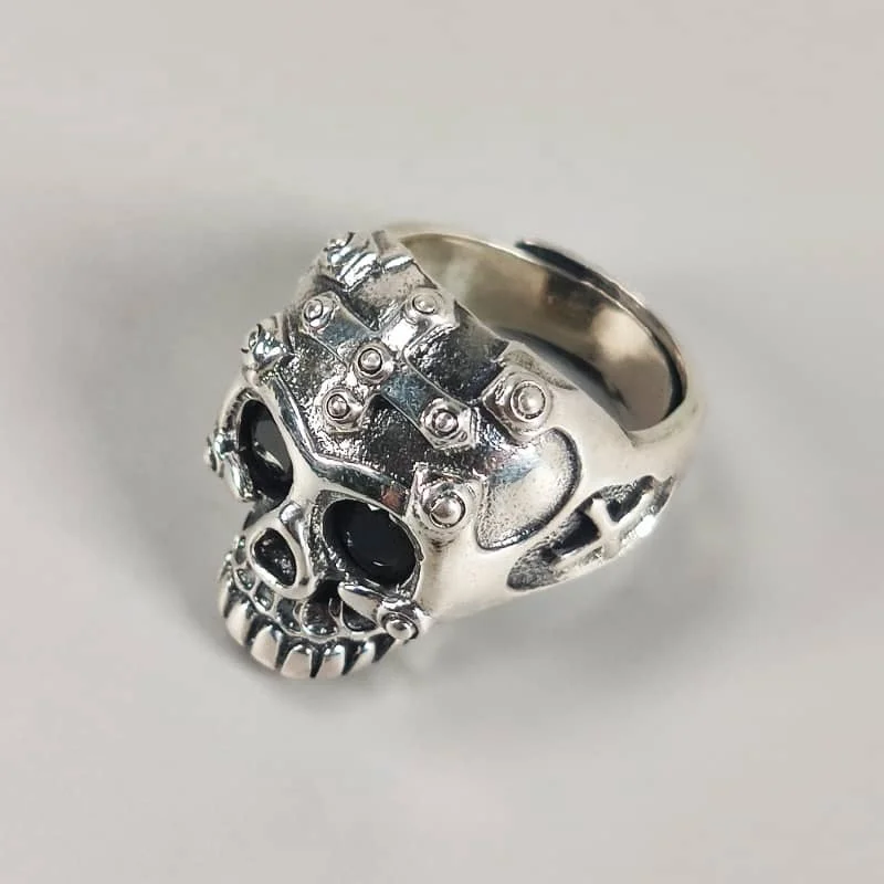 

wholesale jewelry silver skull rings silver 925 sterling silver ring men Zircon CZ cross hiphop gold plated mens rings, White gold (rose gold, yellow are avaliable)